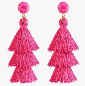 🆕 Hot Pink Druzy Tassel Dangle Statement Earrings